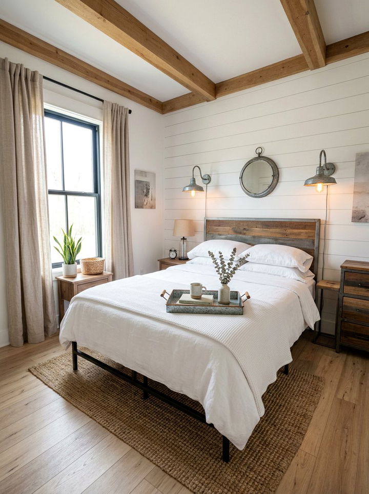 Galvanized metal accents - 30 rustic white bedroom ideas