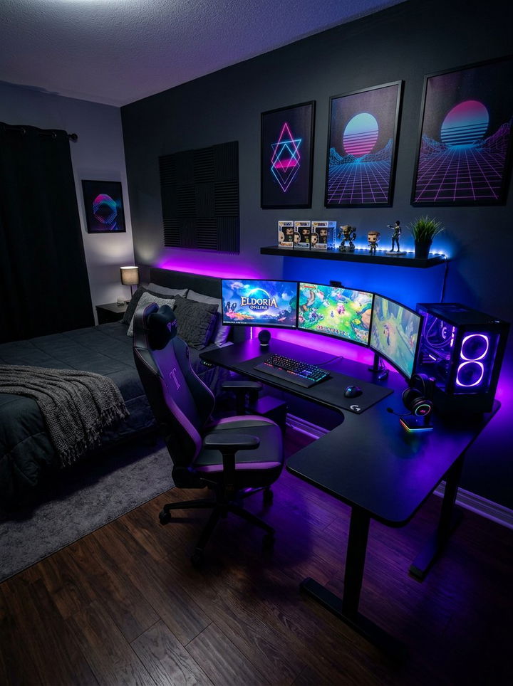 Gaming Desk With RGB Lighting - 30 streaming setup bedroom ideas