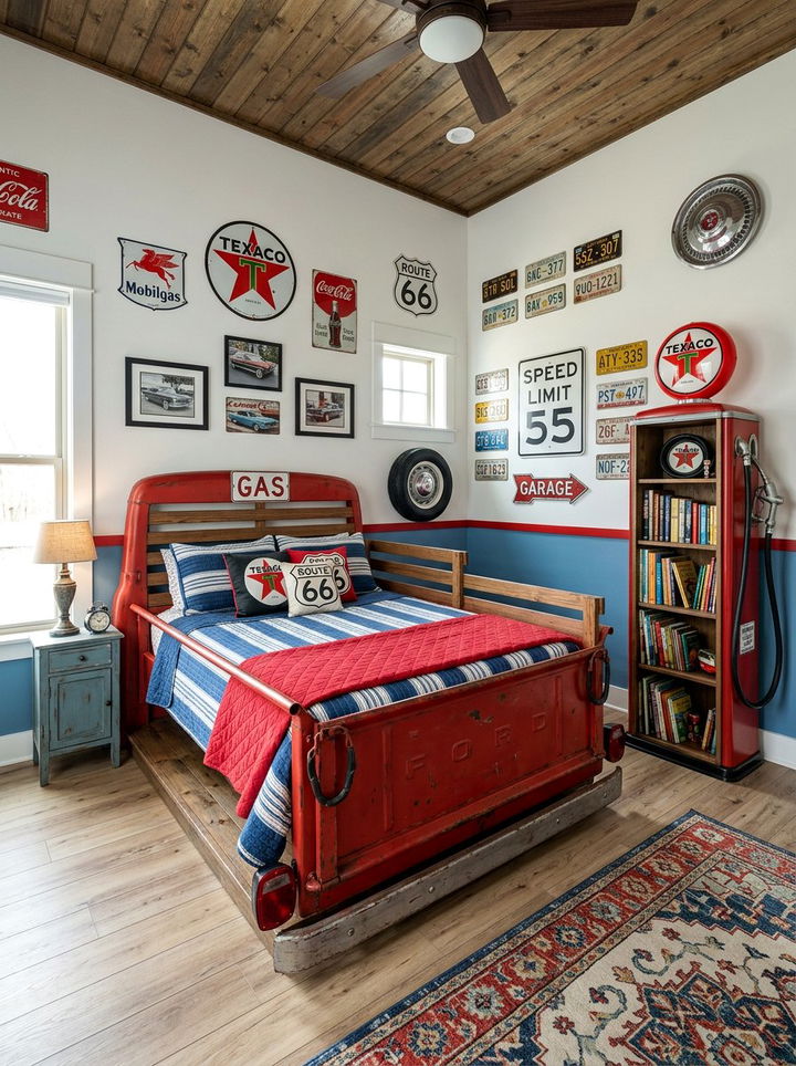 Gas Station Themed Bed - 30 truck bedroom ideas