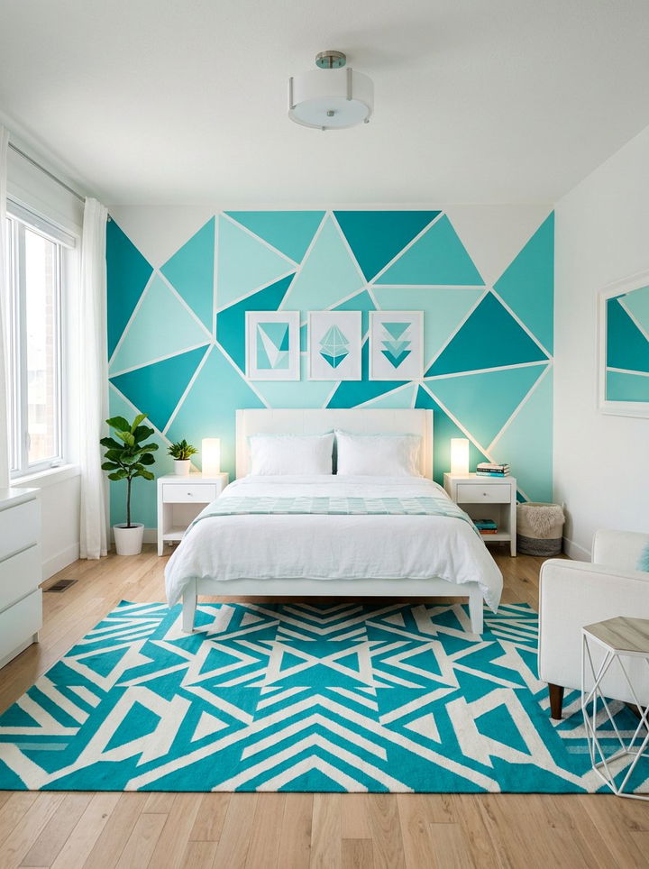 Geometric Aqua Bedroom - 30 aqua bedroom ideas