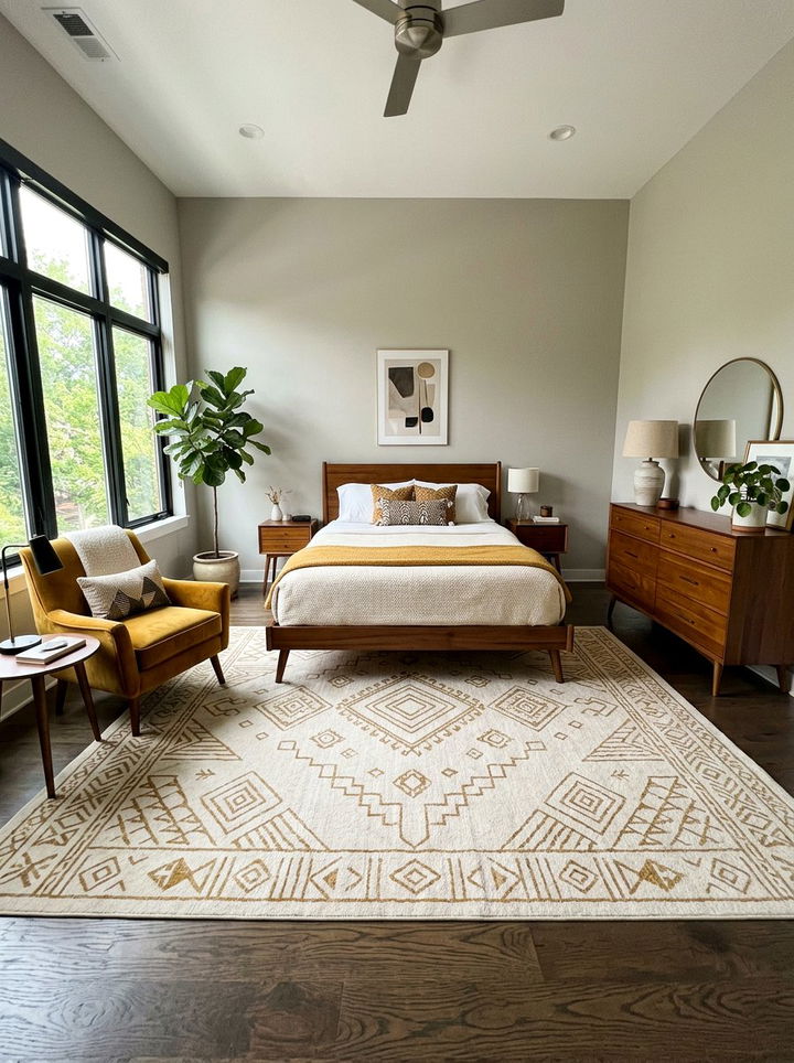 Geometric Area Rug - 30 mid-century glam bedroom ideas