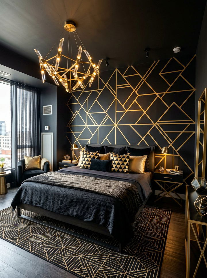Geometric Black Gold Bedroom Decor - 30 black and gold bedroom ideas
