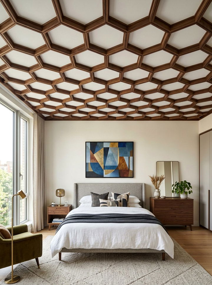 Geometric Ceiling - 30 bedroom ceiling design ideas