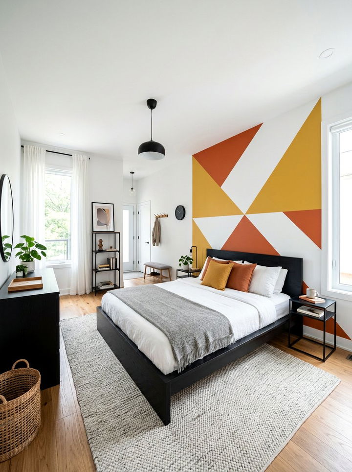 Geometric Color Block Wall - 30 bedroom two tone walls