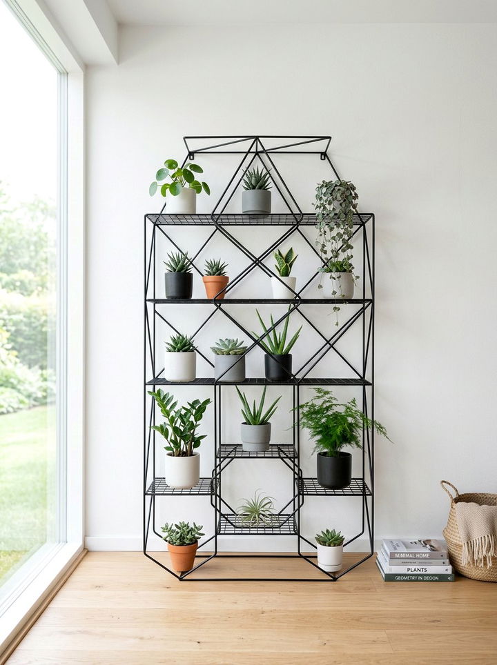 Geometric Metal Plant Shelf - 30 bedroom plant shelves