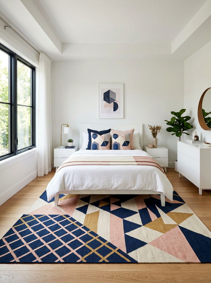 Geometric Navy Pink Pattern - 30 navy and blush bedroom ideas