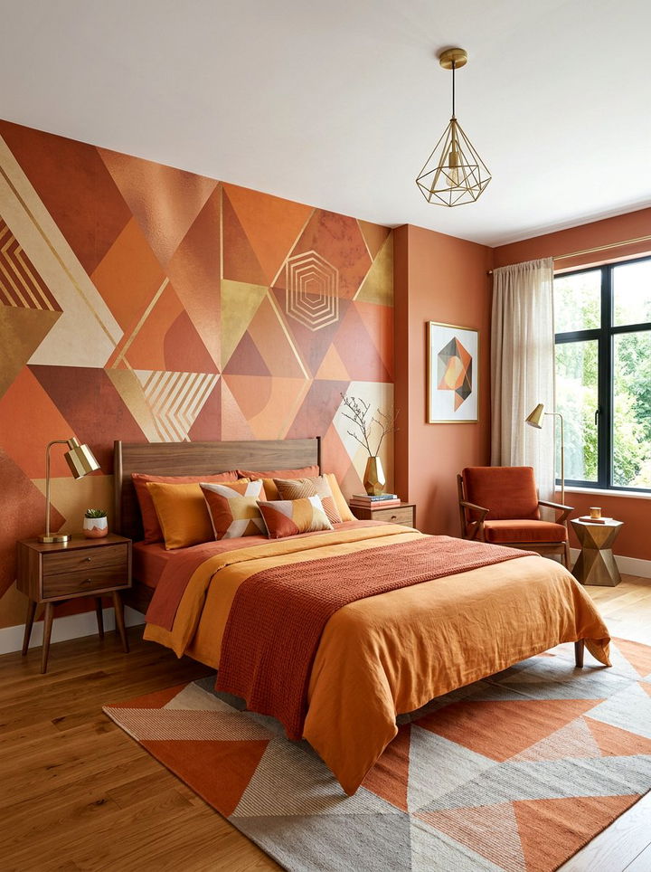 Geometric Orange Bedroom - 30 orange bedroom ideas
