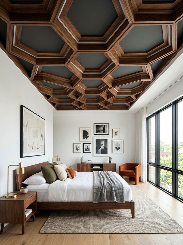 Geometric Pattern Coffered Ceiling Bedroom - 30 bedroom coffered ceiling designs