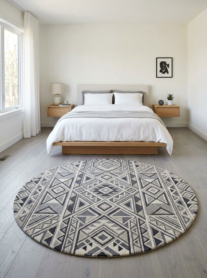 Geometric Pattern Round Rug - 30 bedroom round rugs