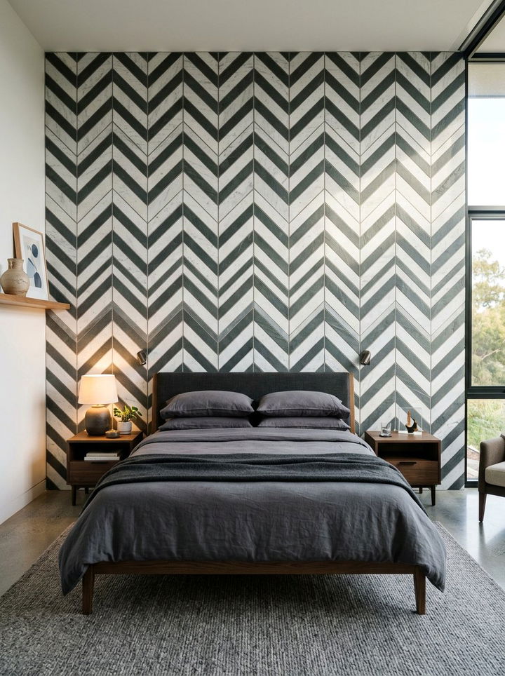 Geometric Stone Tile - 30 bedroom stone wall ideas