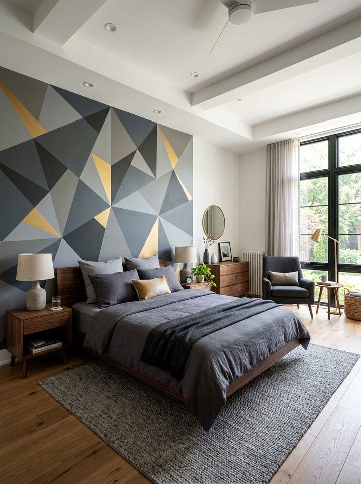 Geometric Wall Paint - 30 weekend bedroom ideas