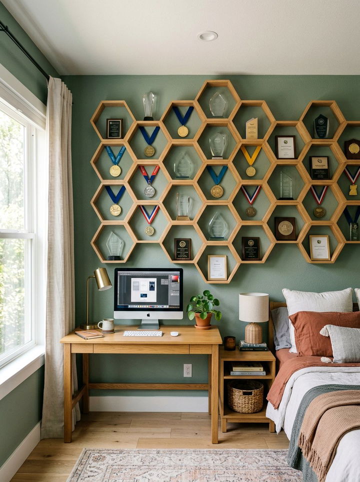 Geometric Wall Shelf - 30 bedroom award display ideas