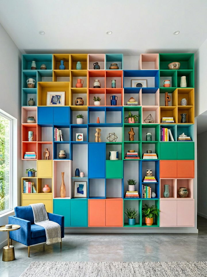 Geometric Wall Units - 30 bedroom wall shelving ideas