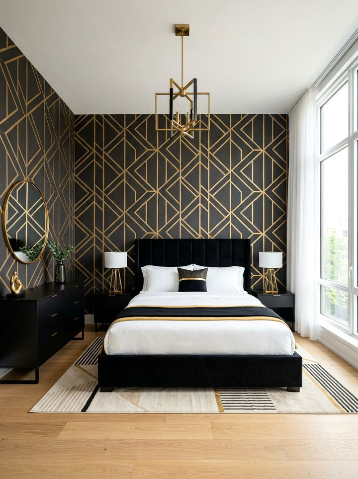 Geometric Wallpaper Glam Bedroom - 30 modern glam bedroom ideas