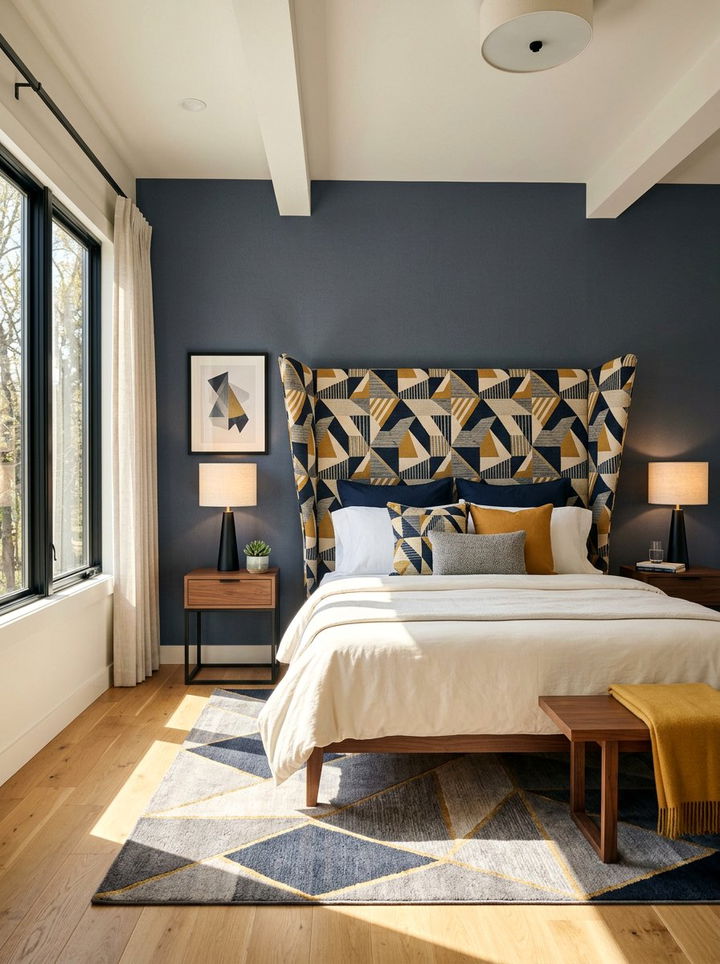 Geometric Wingback Headboard - 30 bedroom wingback headboards