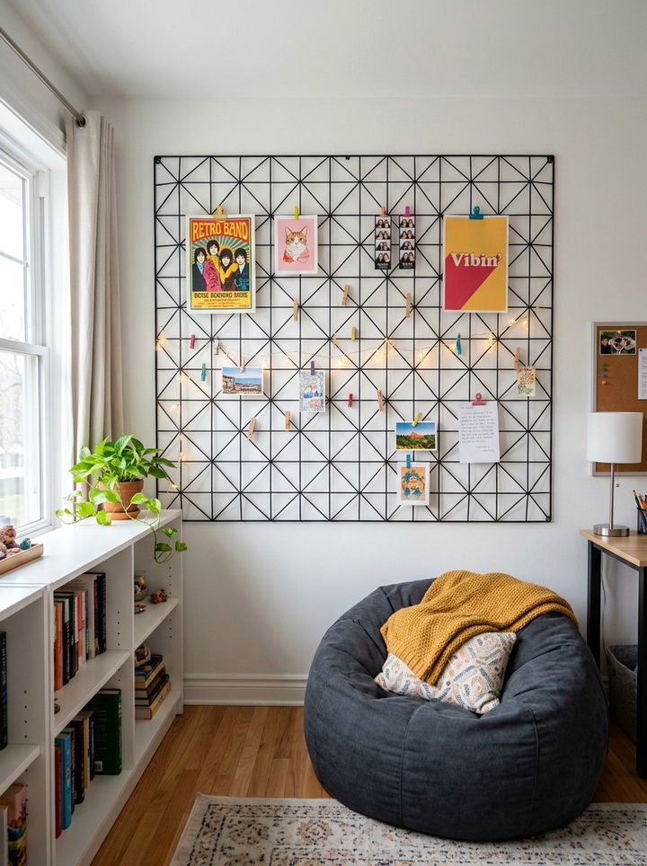 Geometric Wire Wall Grid - 30 bedroom medal display ideas