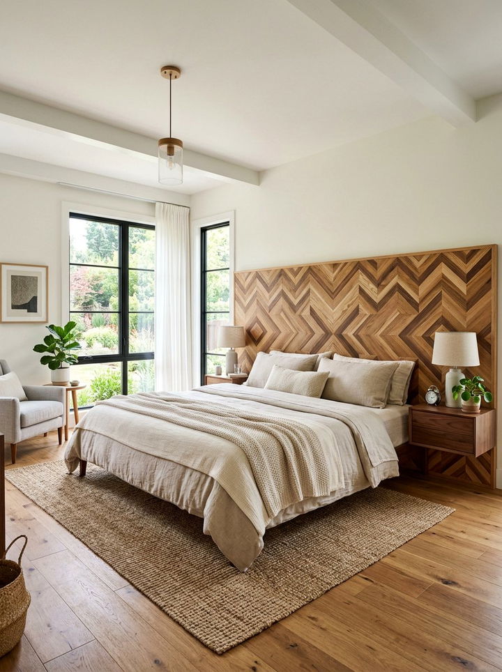 Geometric Wood Headboard Bedroom - 30 bedroom DIY headboard ideas
