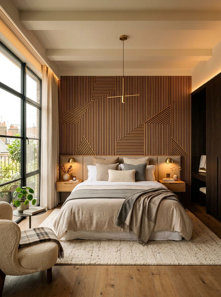 Geometric Wood Slat Wallpaper - 30 bedroom geometric wallpapers