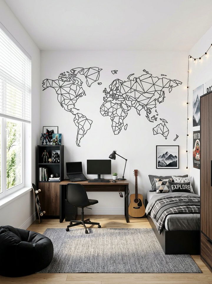 Geometric World Map Wall Sticker - 30 world map bedroom ideas