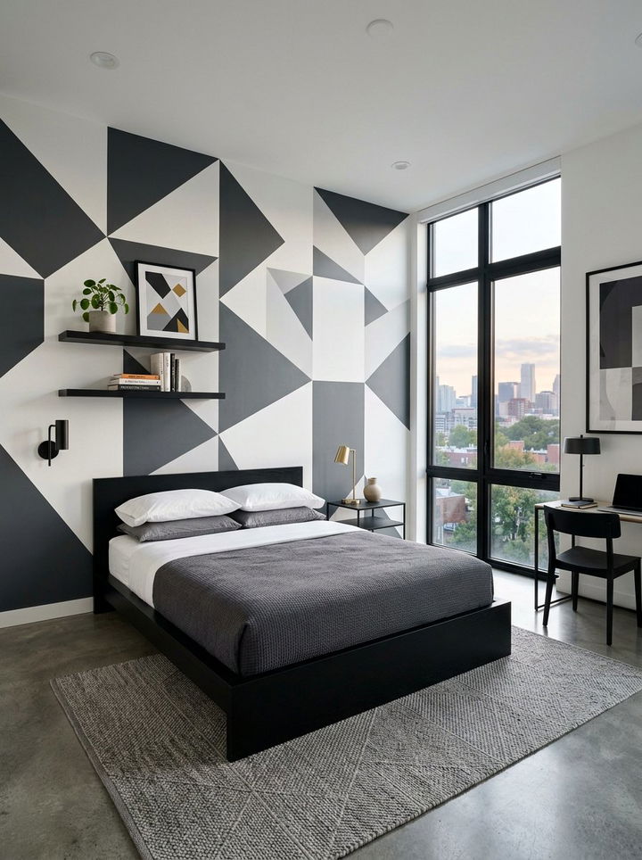 Geometric color block wall - 30 bedroom color blocking ideas
