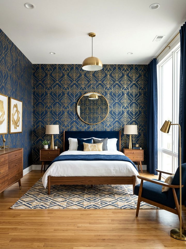 Geometric damask wallpaper - 30 bedroom damask wallpapers