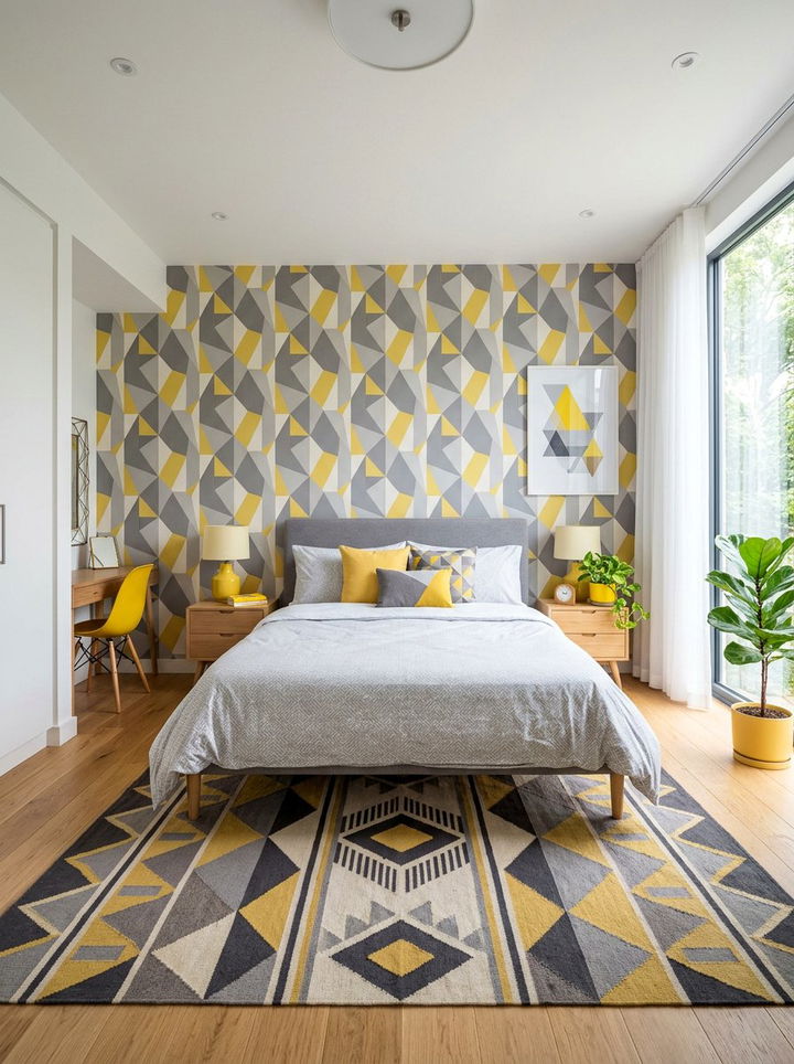 Geometric gray yellow bedroom - 30 gray yellow bedroom ideas