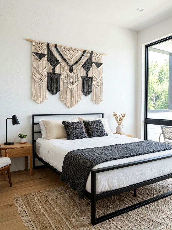 Geometric macrame wall art piece - 30 bedroom macrame wall hangings