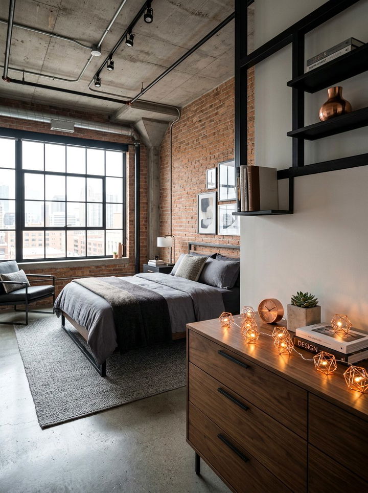 Geometric metal string lights - 30 bedroom string lights ideas