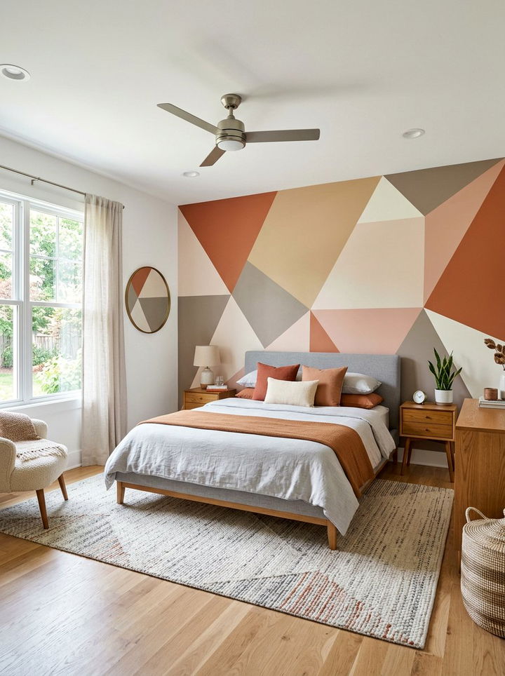 Geometric paint wall - 30 bedroom feature wall ideas