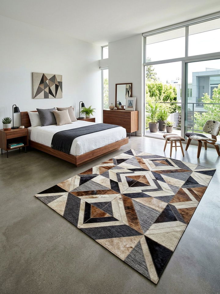 Geometric patchwork rug - 30 patchwork bedroom ideas