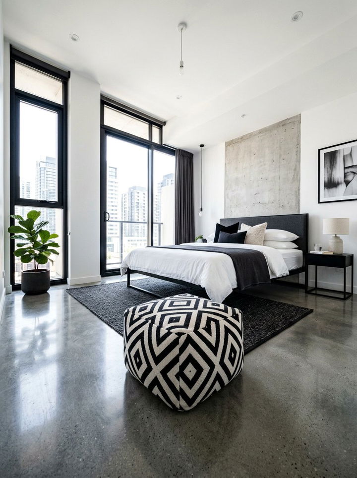 Geometric pattern pouf - 30 bedroom poufs