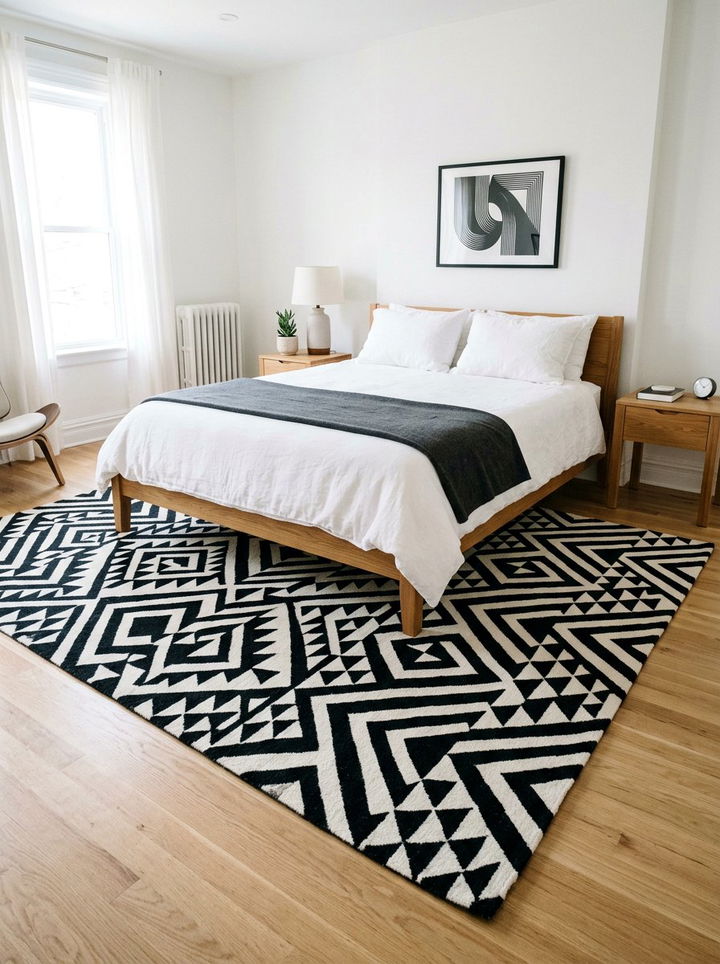 Geometric patterned rug - 30 Finnish bedroom ideas