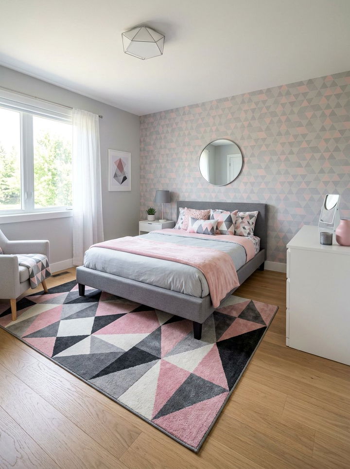 Geometric pink and gray bedroom - 30 pink and gray bedroom ideas