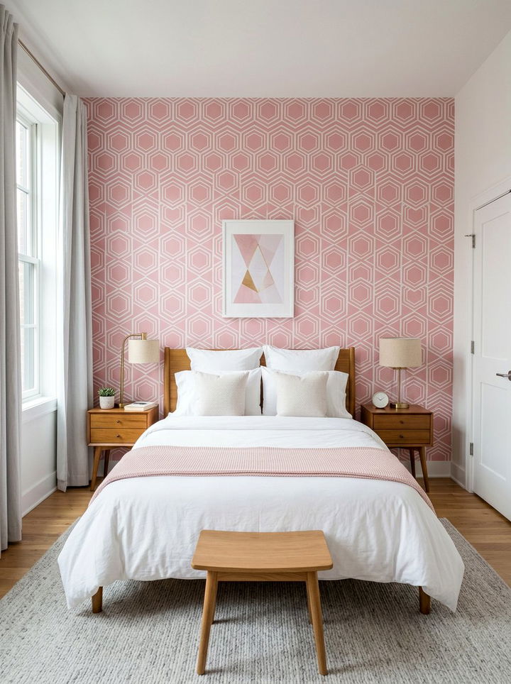 Geometric pink and white bedroom wallpaper - 30 pink and white bedroom ideas