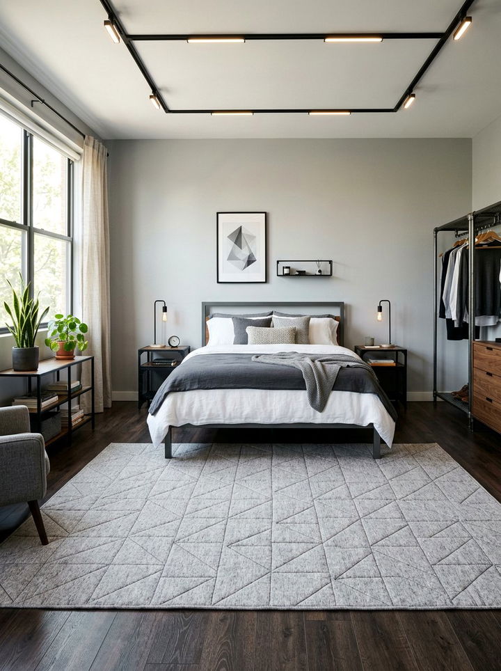 Geometric quilted rug - 30 quilted bedroom ideas