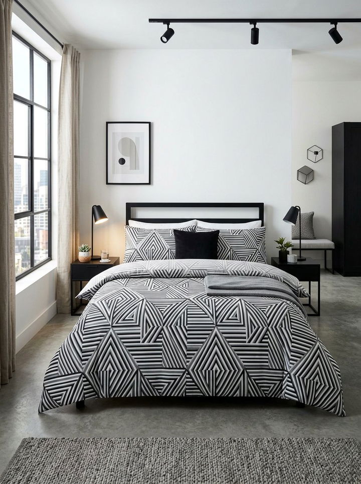 Geometric striped bedding - 30 bedroom striped bedding ideas