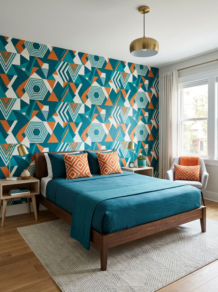Geometric teal and orange bedroom - 30 teal and orange bedroom color combo