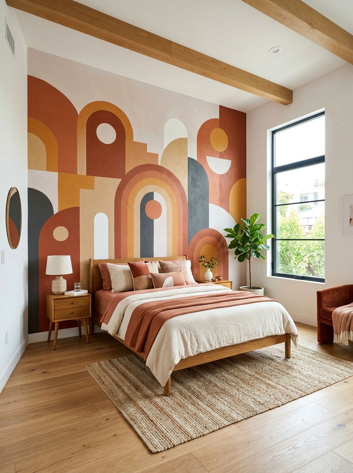 Geometric terracotta bedroom mural - 30 bedroom terracotta walls