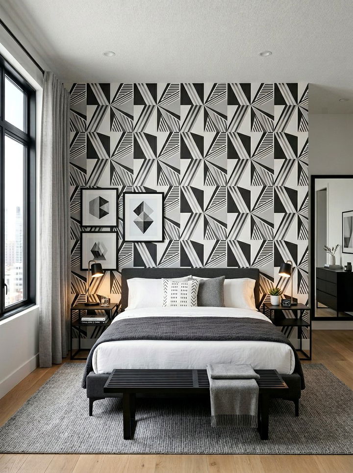 Geometric triangle stripe - 30 bedroom striped wallpapers