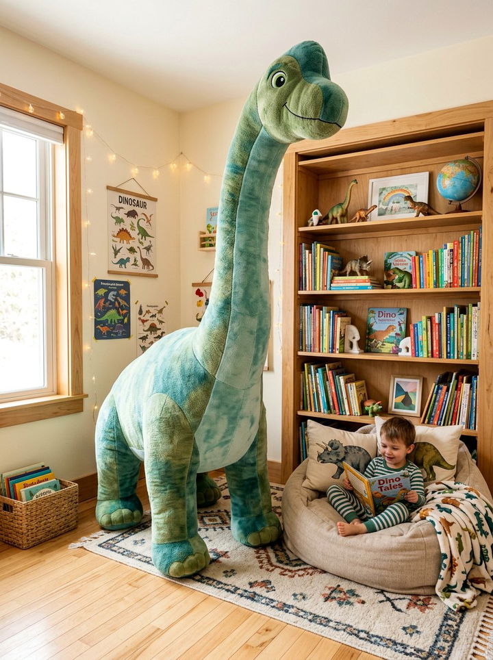 Giant Plush Dinosaur Toy - 30 dinosaur bedroom ideas
