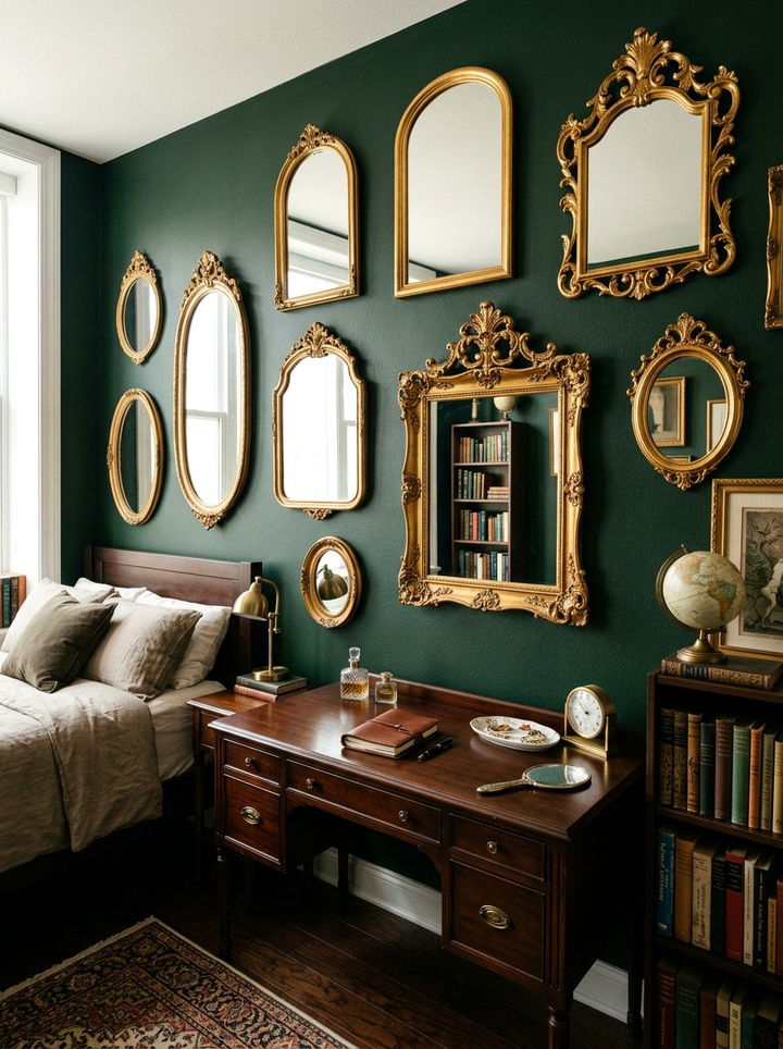 Gilded Frame Mirror Wall - 30 dark academia bedroom ideas
