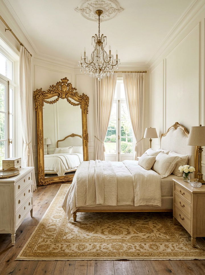 Gilded mirror French bedroom - 30 French country bedroom ideas