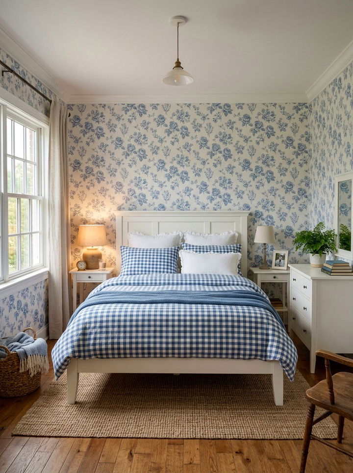 Gingham checkered bedding - 30 cottage core bedroom ideas