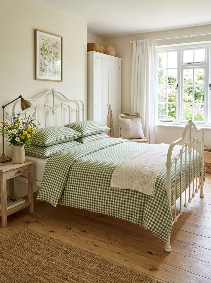 Gingham linen duvet cover - 30 bedroom linen bedding ideas