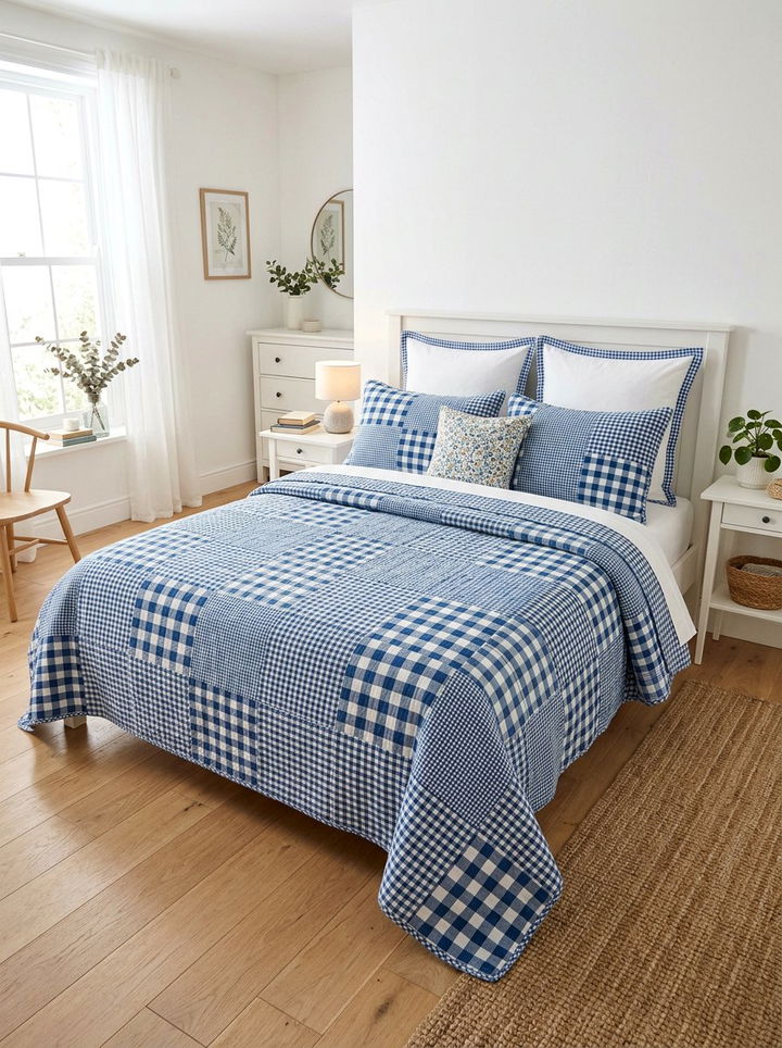 Gingham patchwork bedding - 30 patchwork bedroom ideas