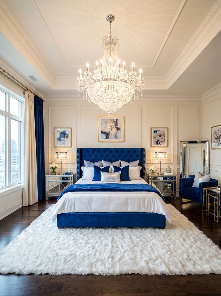 Glam Cobalt Blue Bedroom - 30 cobalt and white bedroom ideas