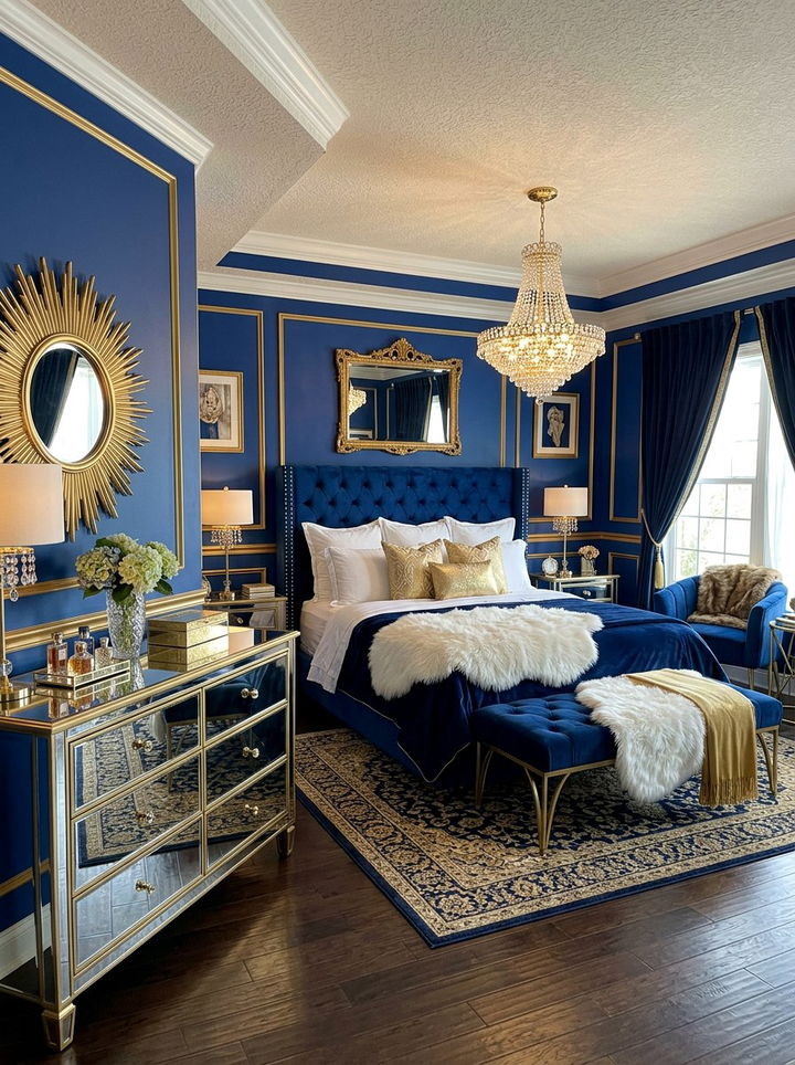 Glam Gold and Blue Bedroom - 30 ocean blue bedroom ideas