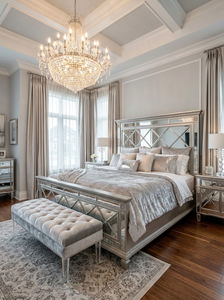 Glam Mirror Inlay Panel Bed - 30 bedroom panel beds
