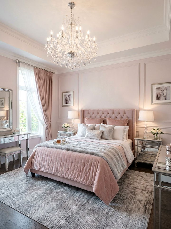 Glam bedroom with mirror furniture - 30 L-shaped bedroom ideas