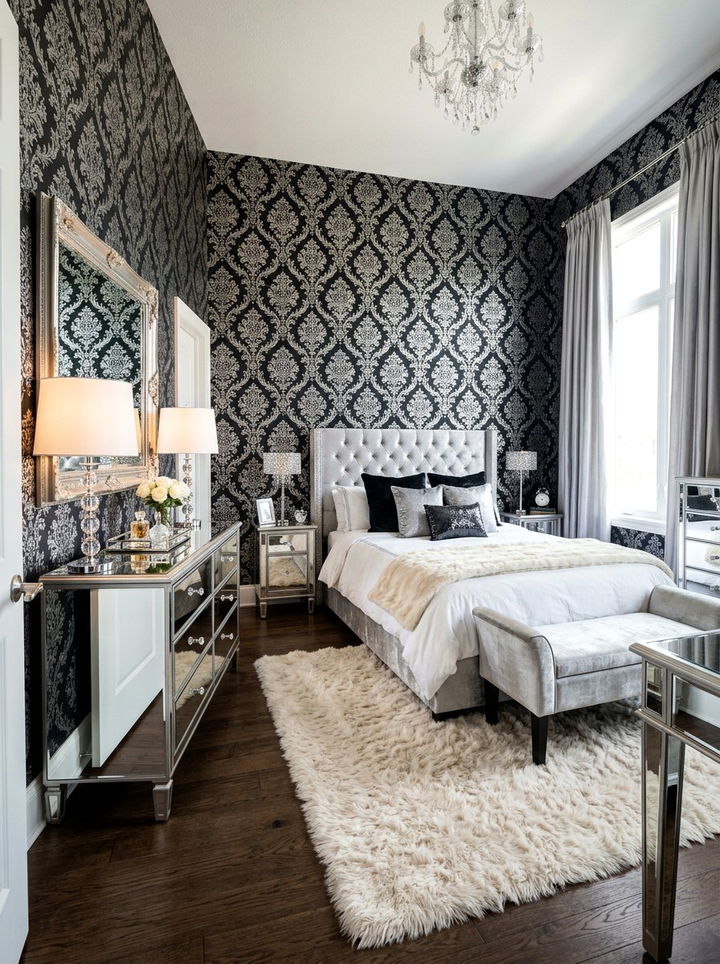 Glam damask wallpaper - 30 bedroom damask wallpapers